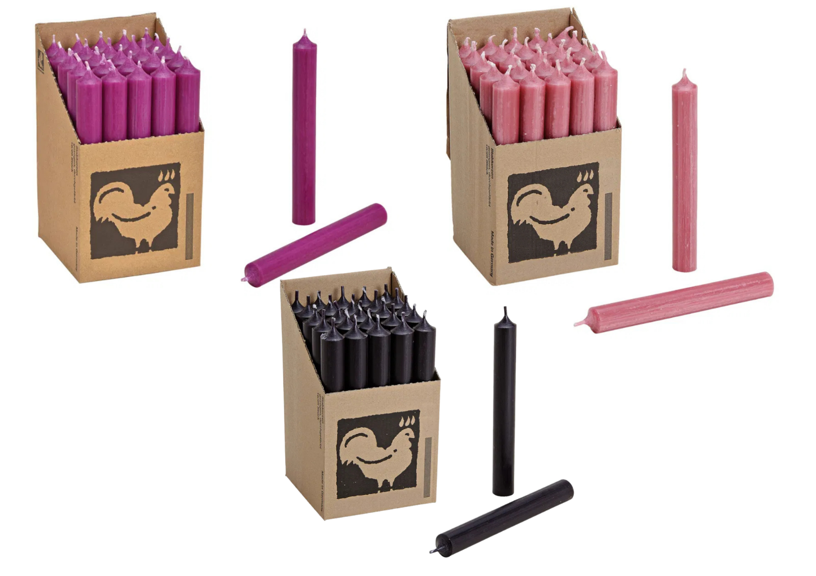 Stabkerze Kerze 18cm Wachs Schwarz Altrosa Aubergine 3 oder 25 Stück
