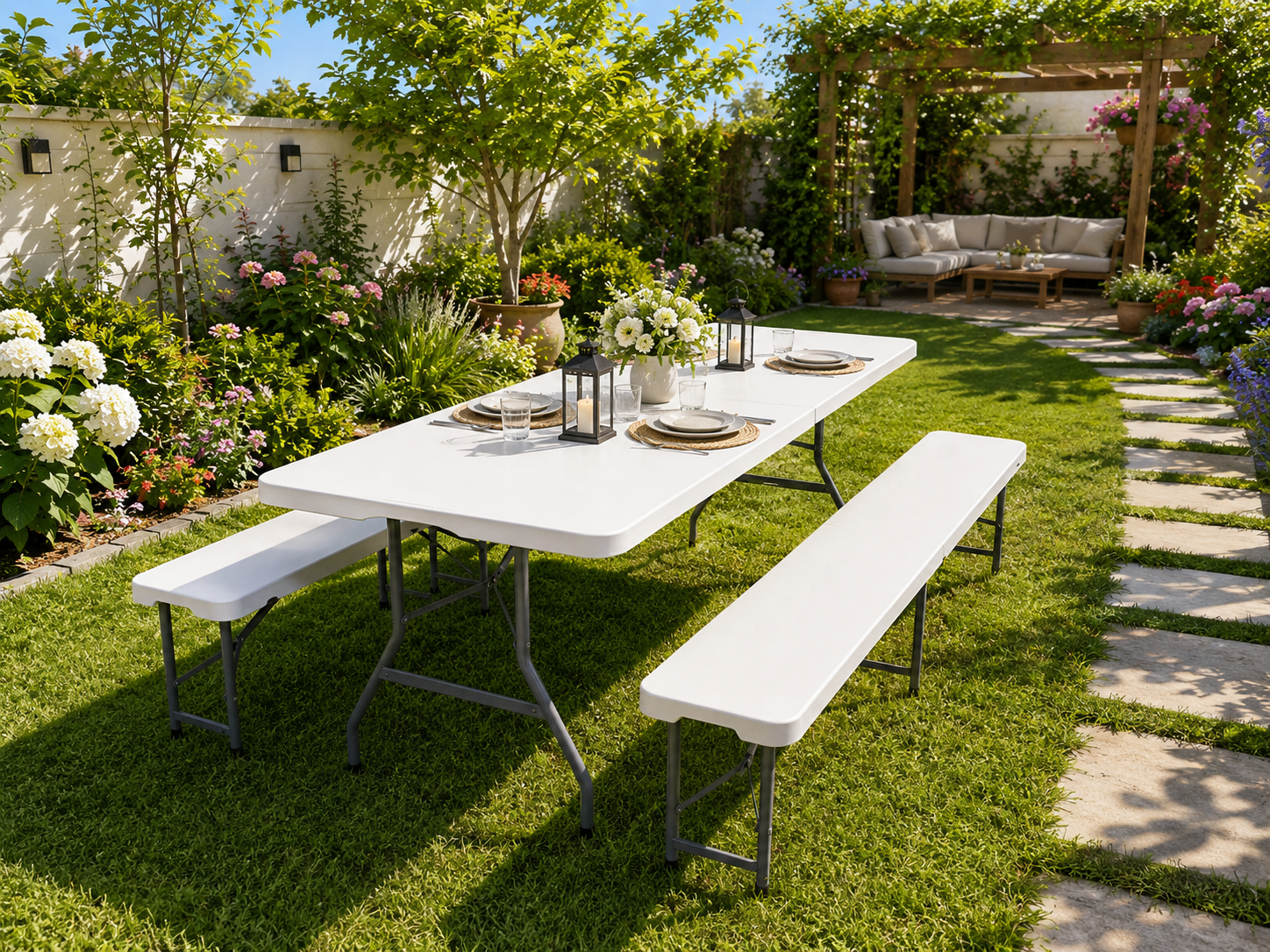 Bierzeltgarnitur 180cm Klapptisch 2 Bänke Festzeltgarnitur Garten Set