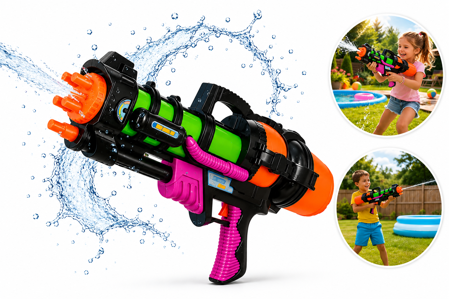 XXL Wasserpistole 60cm 1,25L Wassergewehr 6m Reichweite Sommerspielzeug