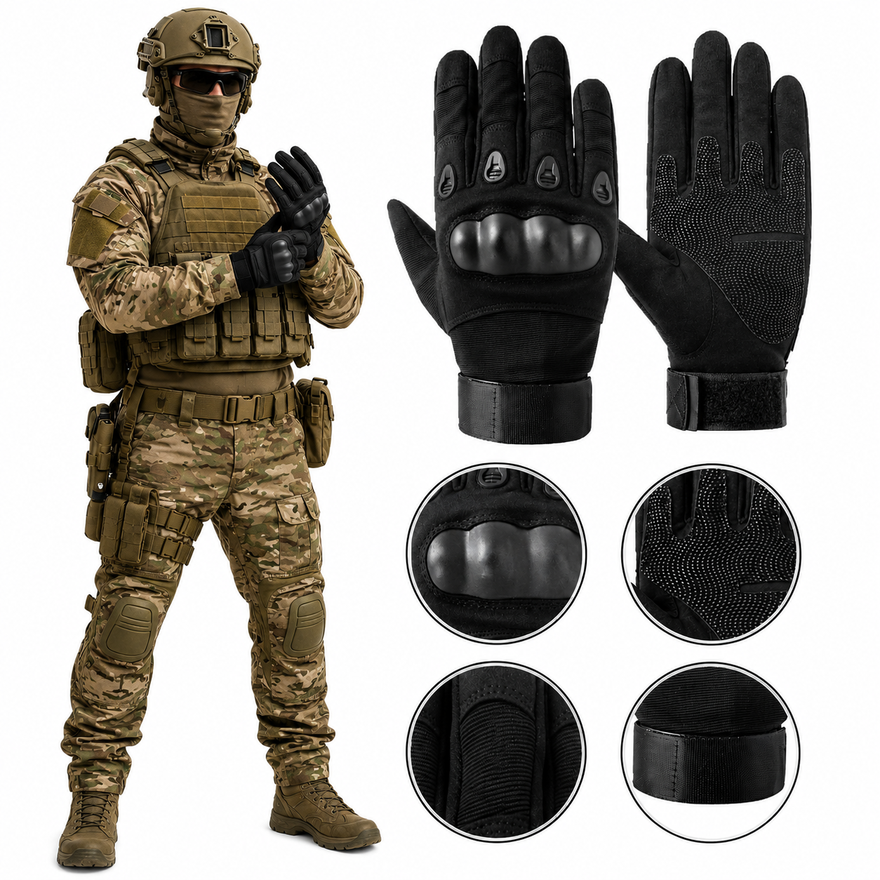 Taktische Handschuhe XL Militärhandschuhe Knöchelschutz Outdoor Schwar