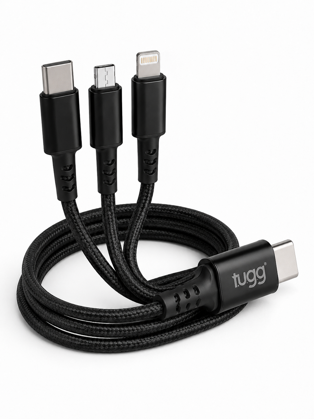 3in1 USB-C Ladekabel 45W 1,2m 8-Pin Micro USB Multi Ladekabel Schwarz