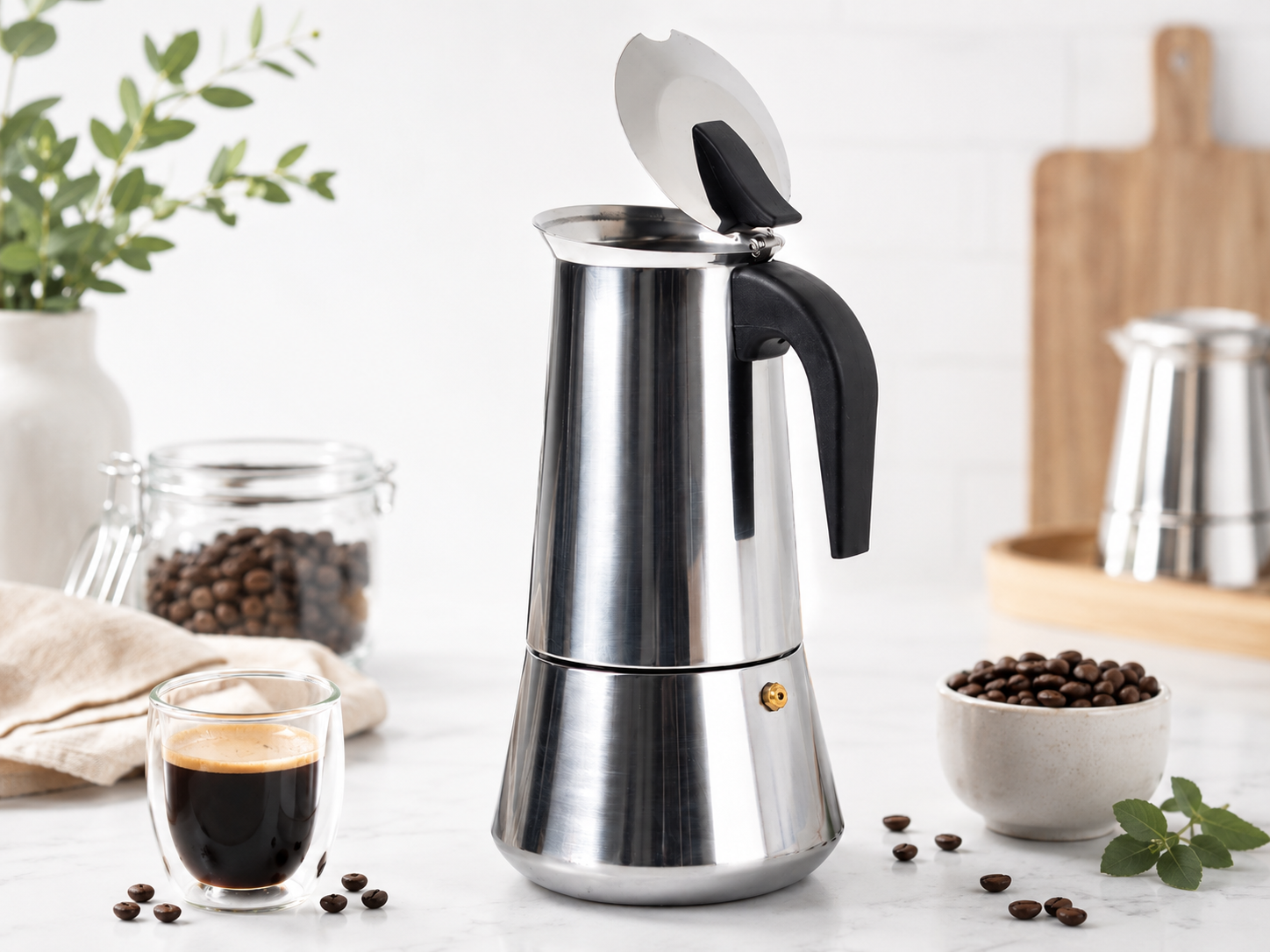 Edelstahl Espressokocher 600ml Espresso Maker Mokkakanne Kaffeekanne 12 Tassen