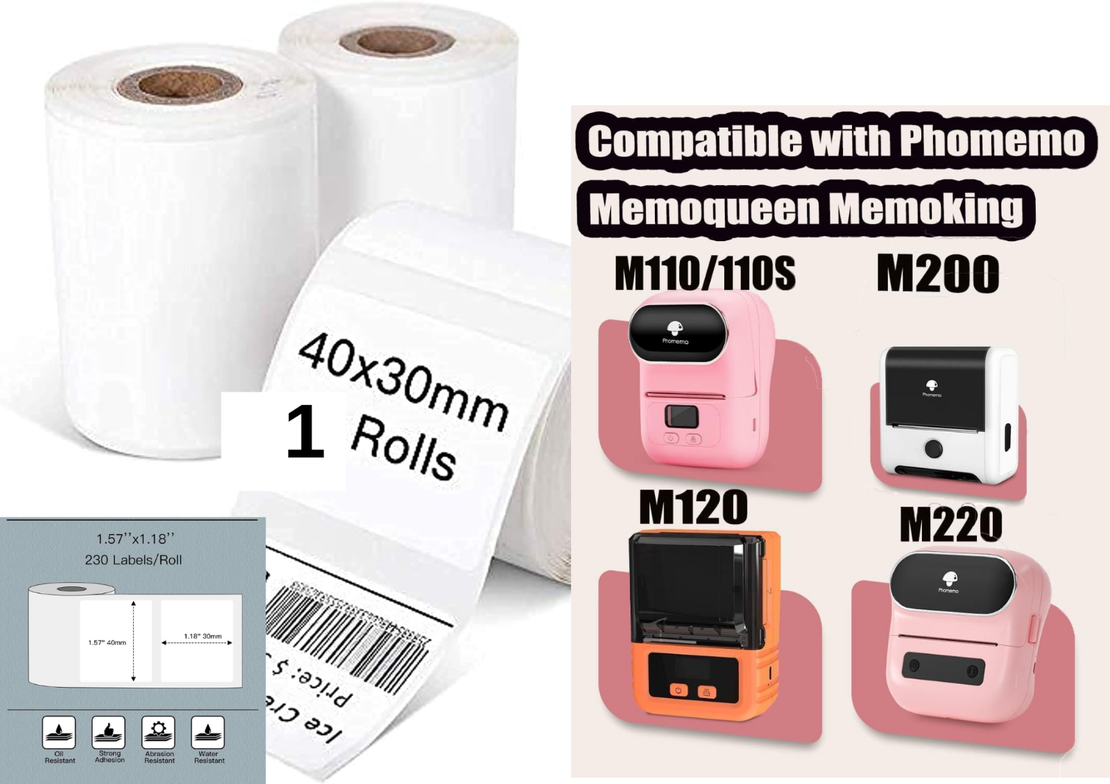 Phomemo 1 Rollen Thermoetikettenpapier Für Phomemo M120/M110/M200/M220 Etiketten