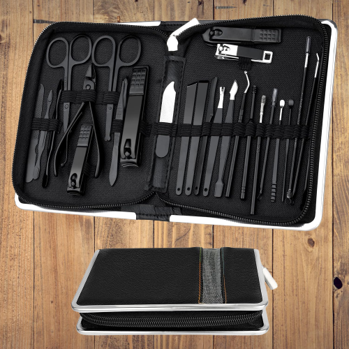 26-teiliges Maniküre-Set Schwarz – Pediküre & Nagelpflege Kit für Damen & Herren