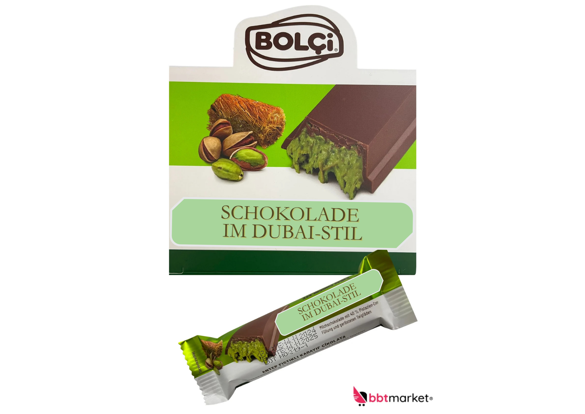 Pistazien-Schokolade mit Kadayif | Süße Spezialität | 30–200g | Halal🤳👌♥✨💖