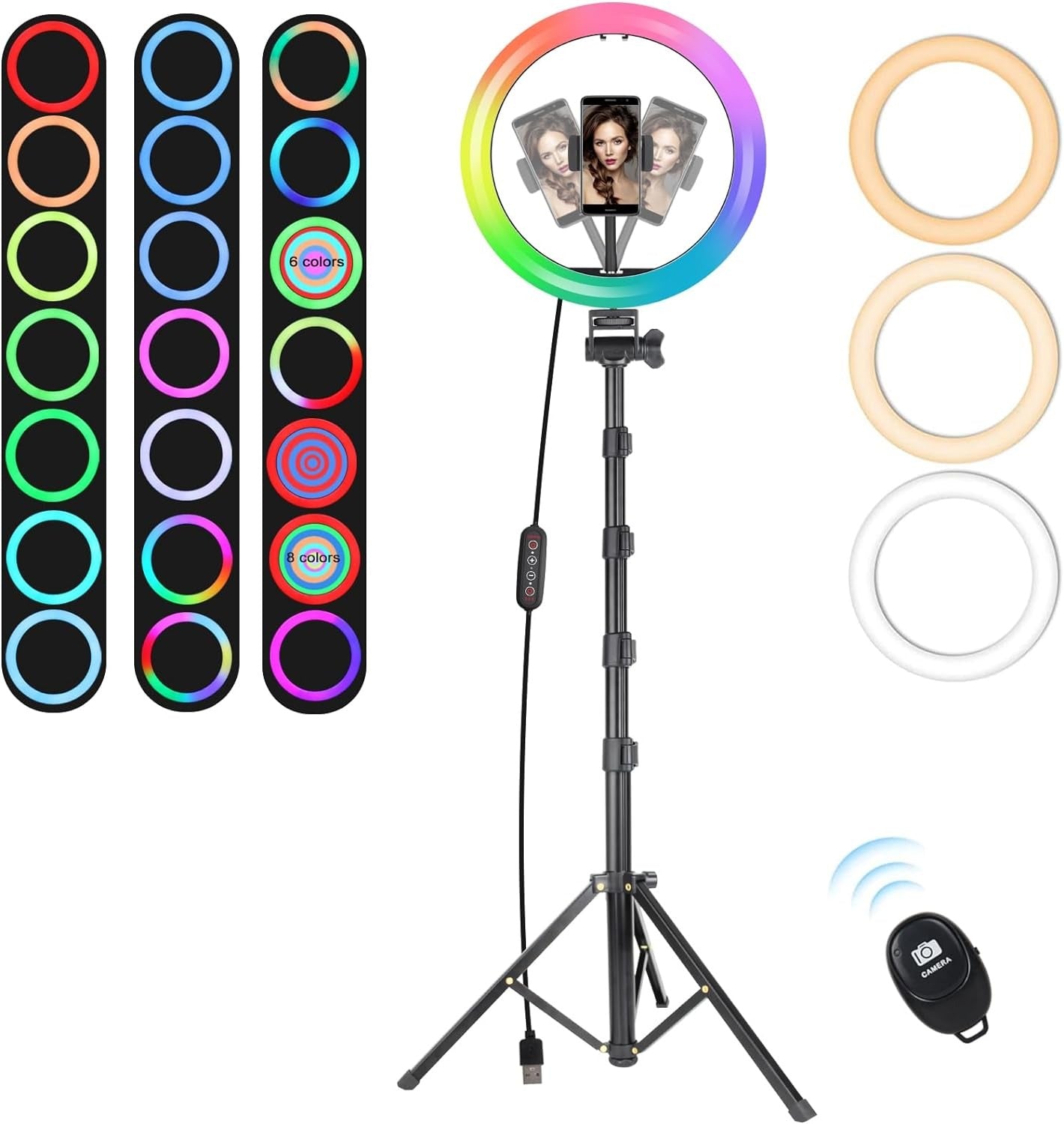 Ringlicht mit Stativ 10 Zoll RGB Ring Light Gesamthöhe 180cm Ringleuchte Selfie Ringlicht Handy für Video Makeup Fotografie