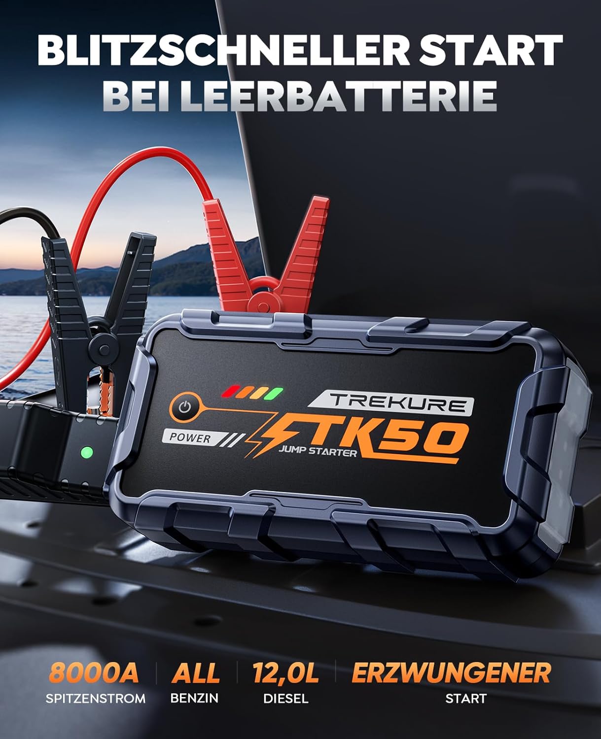 Auto Starthilfe Powerbank 8000A 26800mAh – 12V Booster für Diesel & Benzin