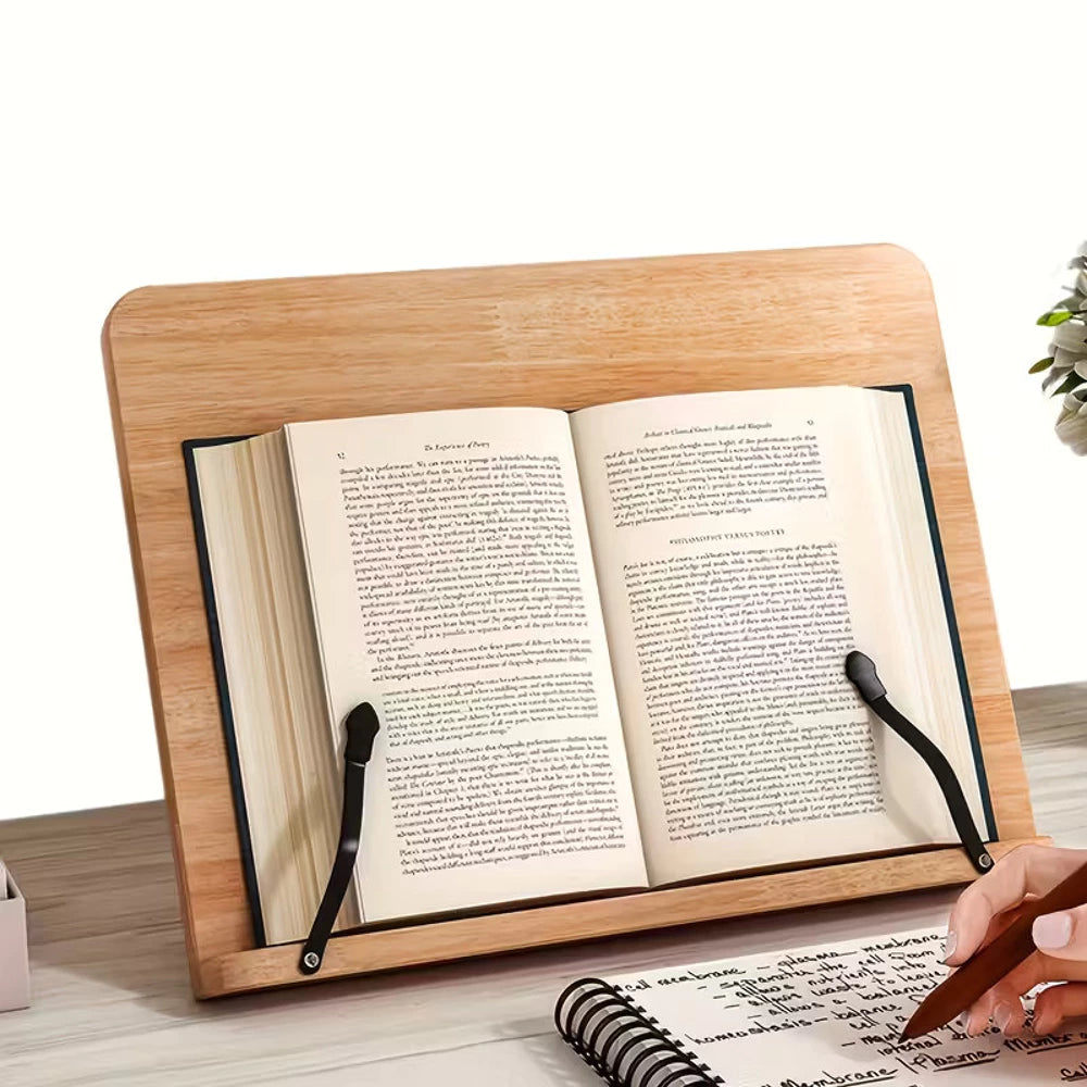 Bambus Buchständer 20x28 cm – Höhenverstellbarer Leseständer mit 8 Neigungsstufen & Metallhalter
