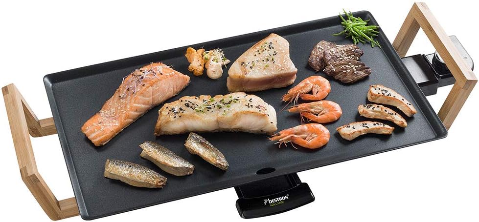 Bestron Elektrischer Tischgrill 2000W – Plancha & Teppanyaki 47x26 cm 4 Personen – Schwarz