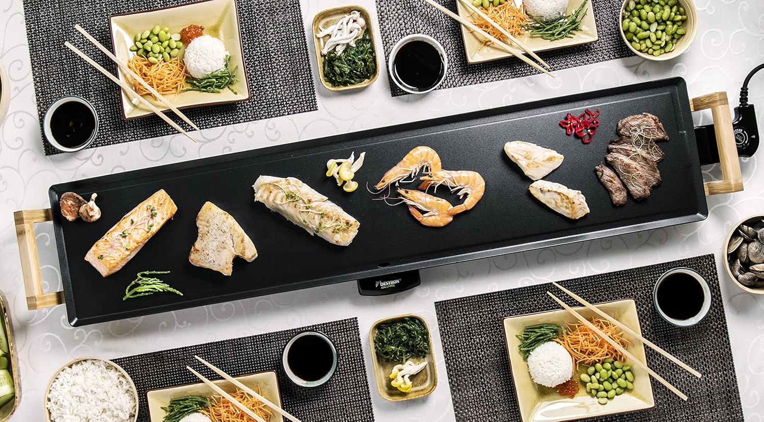 Bestron Elektrischer Tischgrill XXXL | Teppanyaki & Plancha Grillplatte 2000W Antihaftbeschichtung für bis zu 10 Personen