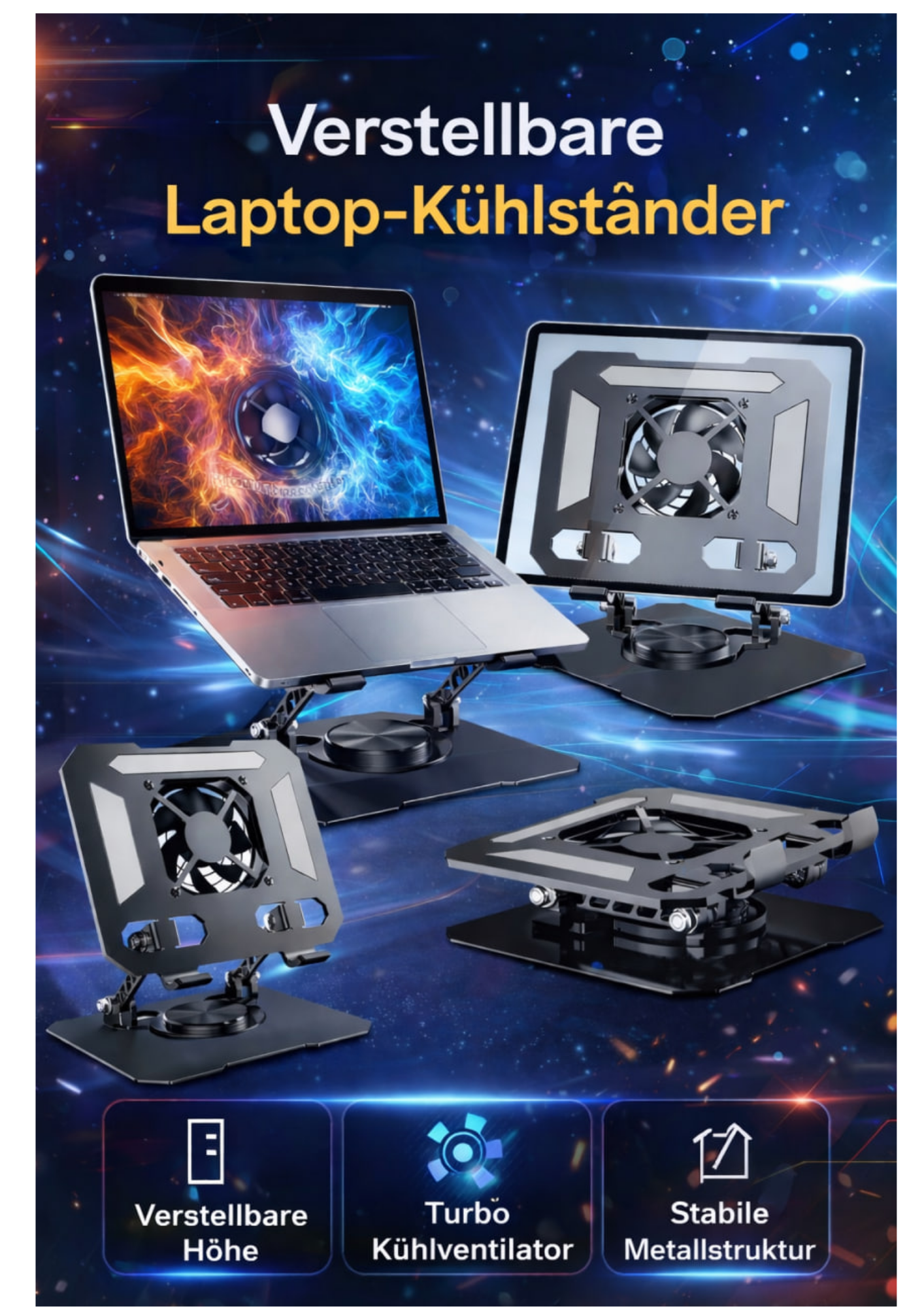 Tablet Ständer mit Kühlung 4-16 Zoll Halter 360° drehbar verstellbar schwarz