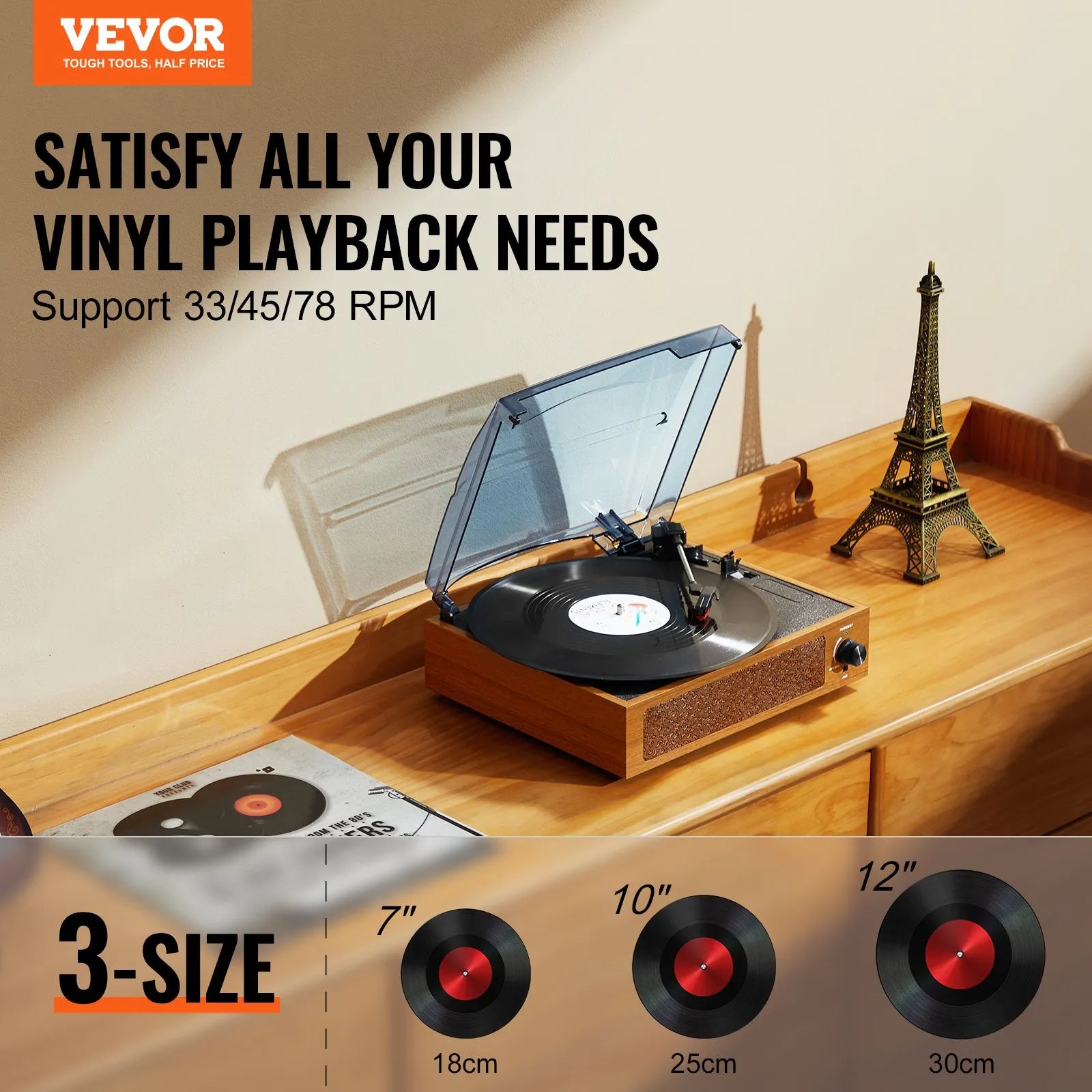 Bluetooth Plattenspieler Turntable mit Stereo-Lautsprecher Vinyl-zu-MP3-Aufnahme
