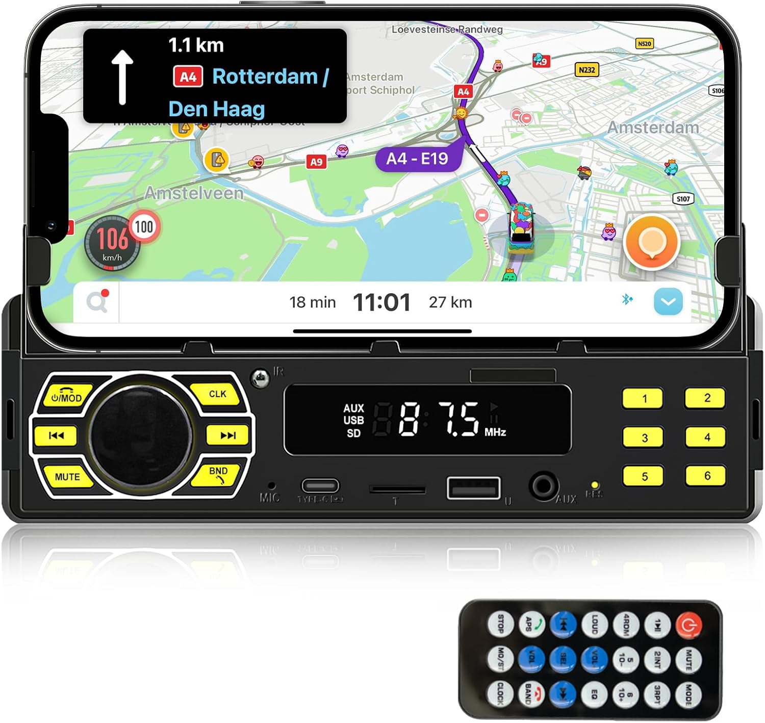 Autoradio Bluetooth 1 Din MP3 Player Freisprecheinrichtung C USB L8 Typ X4V3