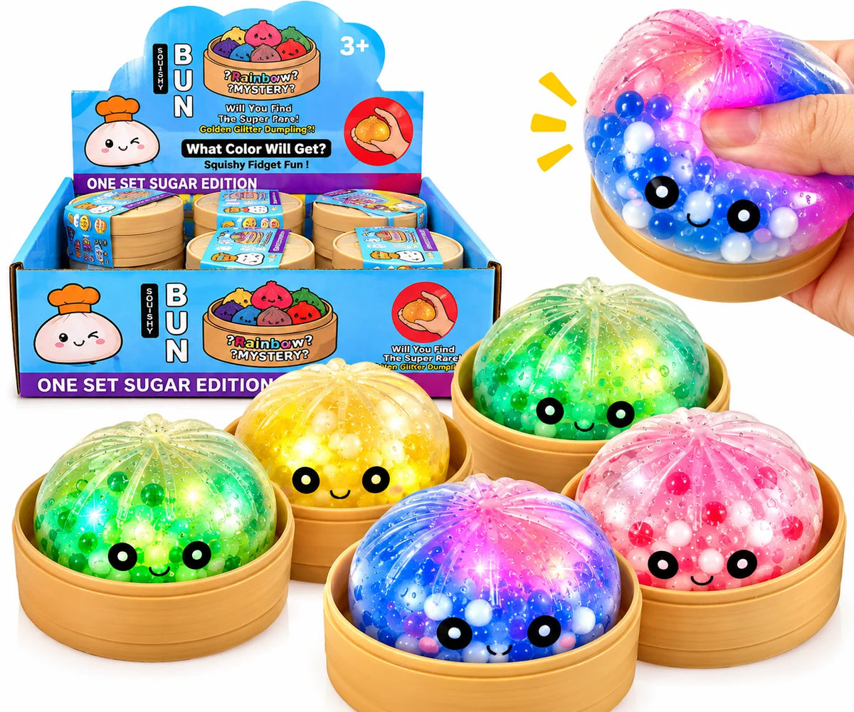 Dumpling Squishy mit LED – Mystery Fidget Toy Kawaii Quetschspielzeug als Geschenk 9,5cm