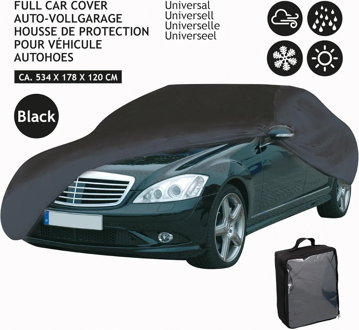 Dunlop Autoabdeckung 534 × 178 × 120 cm – wasserdichte Ganzgarage mit Befestigung und Aufbewahrungstasche