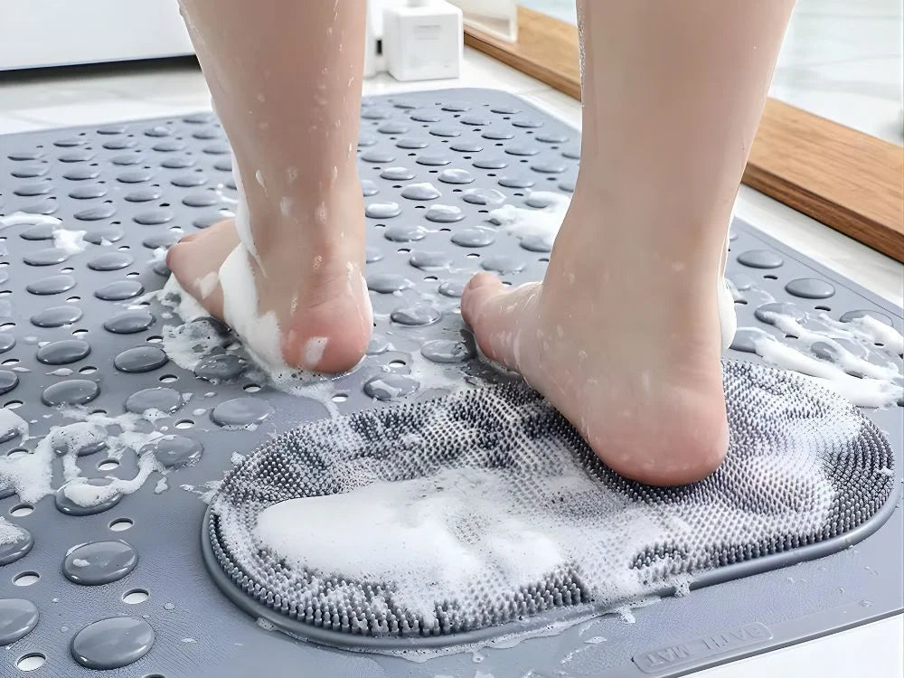 Duschmatte Antirutsch 69x35,5cm Grau Badewannenmatte Saugnäpfe Massage PVC
