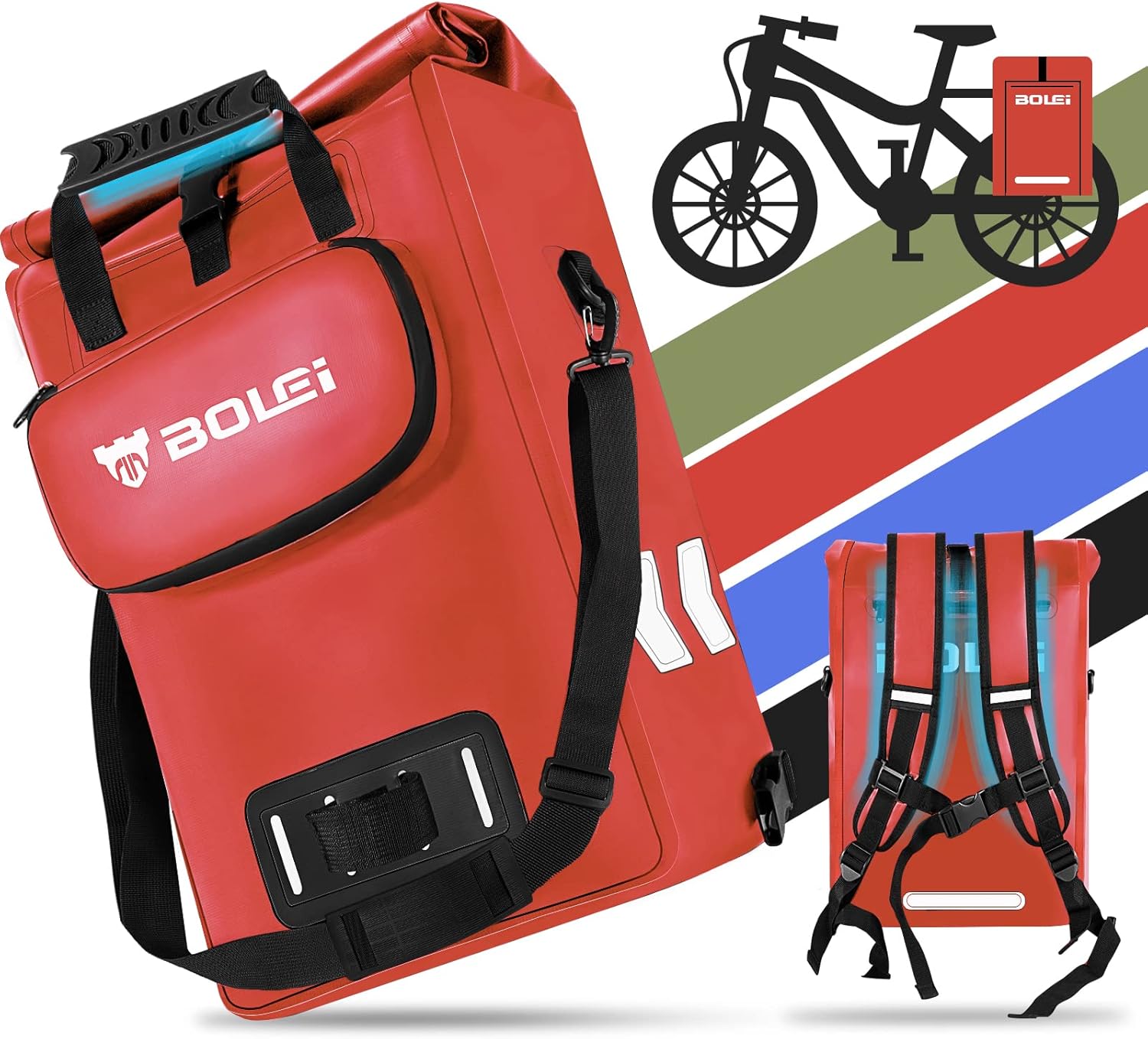 Bicycle bag 3in1 for luggage rack backpack, pannier bag waterproof 27L E-Bike