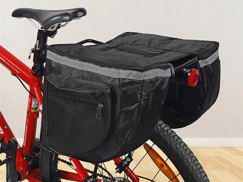 Fahrradtasche Gepäckträger 28L Doppelpacktasche 2 Fächer Reflektierend Schwarz
