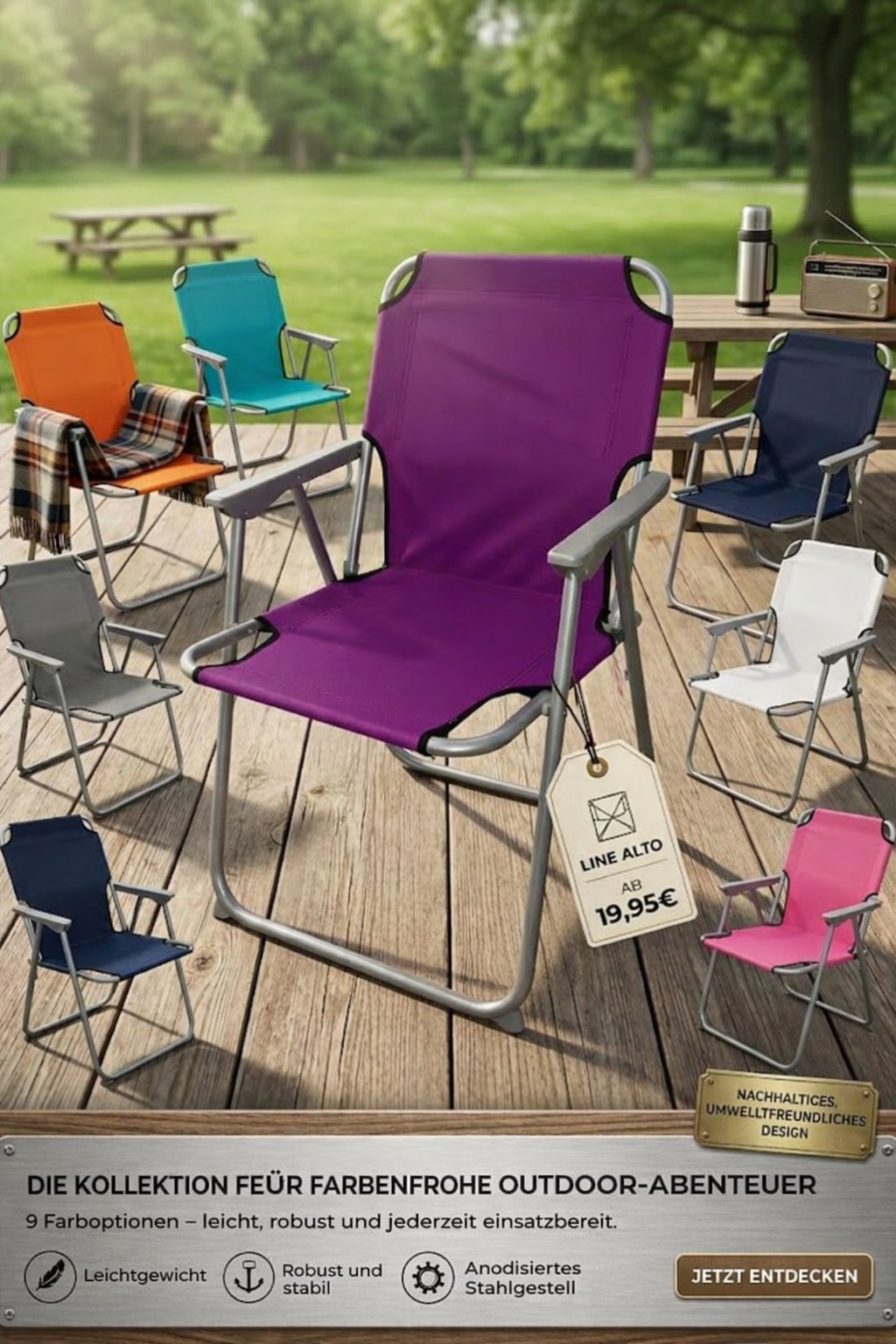 Faltbarer Klappstuhl Campingstuhl aus Oxford Stoff – Garten, Festival und Strandstuhl