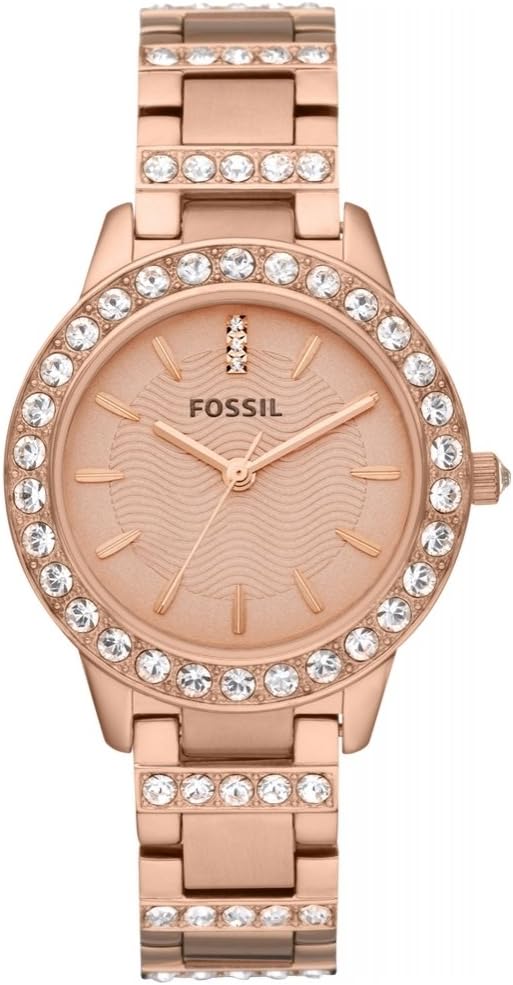 Fossil Jesse Damen Uhr – Roségold Edelstahlarmband, Quarzwerk, 34mm Gehäuse, Wasserdicht bis 50m