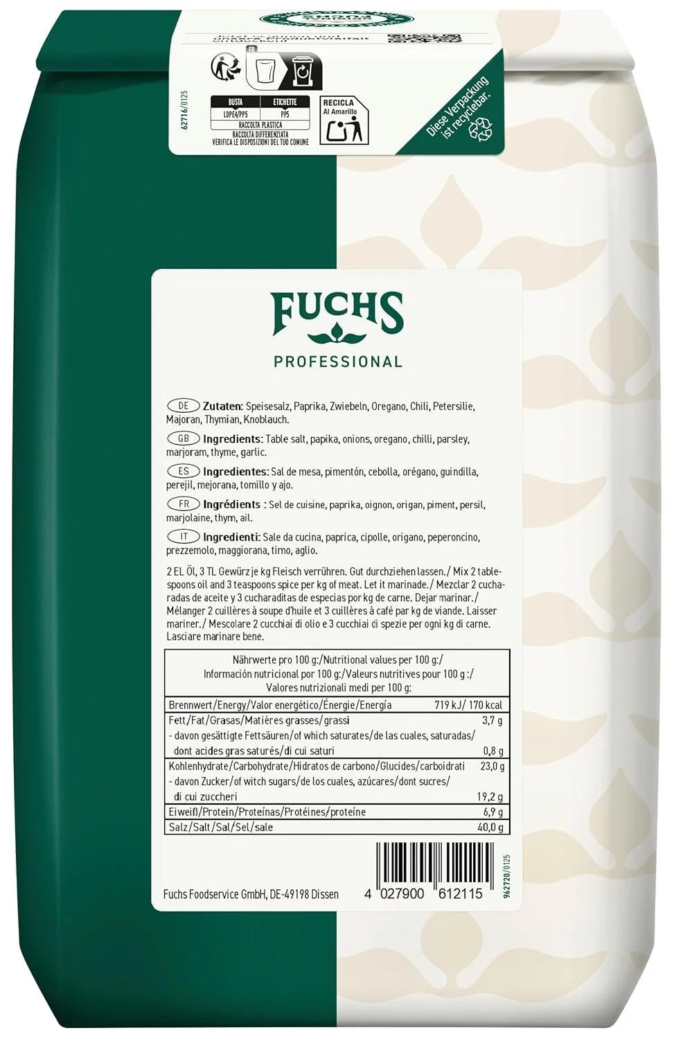 Fuchs Professional Drehspieß Gewürzzubereitung 1 kg – Döner Kebab Gewürz für Gastronomie, Imbiss, Marinaden & Grillfleisch