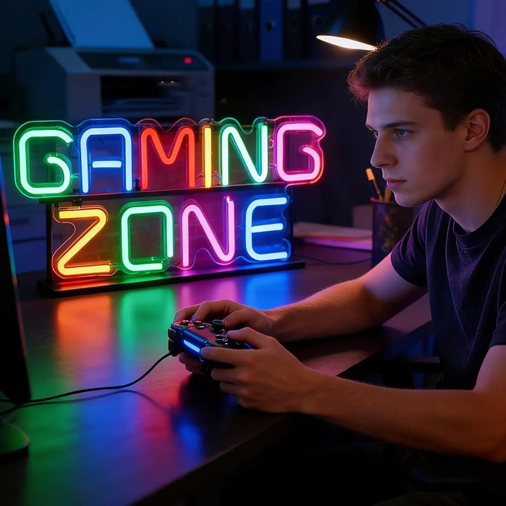 Game Zone Neon Schild mit LED-Beleuchtung – USB Gaming Licht 32 × 13,8 cm für Spielzimmer und Gaming Setup