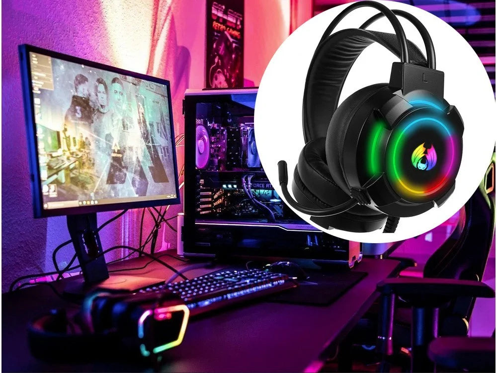 Gaming Headset RGB LED Mikrofon Kabel 50mm PC PS Laptop Konsole Stereo