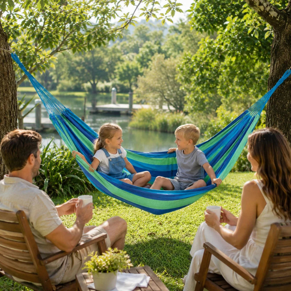 Garten Hängematte 200 × 80 cm bis 200 kg – Camping Hängematte mit Tragetasche & Befestigungsseilen