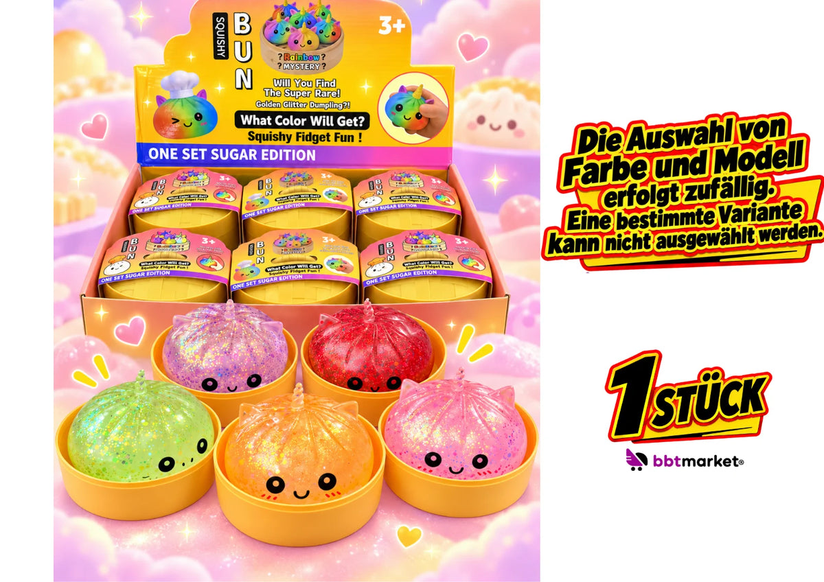 Glitzer Dumpling Squishy Bao Bun Quetschspielzeug Stressball Fidget Toy