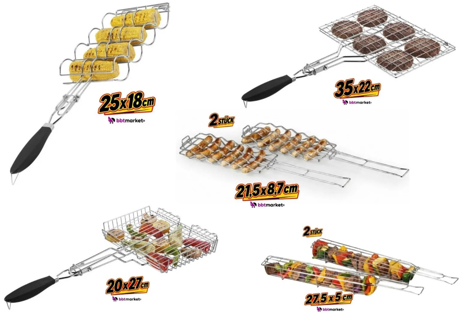 Grillkorb Edelstahl Grillguthalter Grillzubehör Gemüse Würstchen Burger BBQ