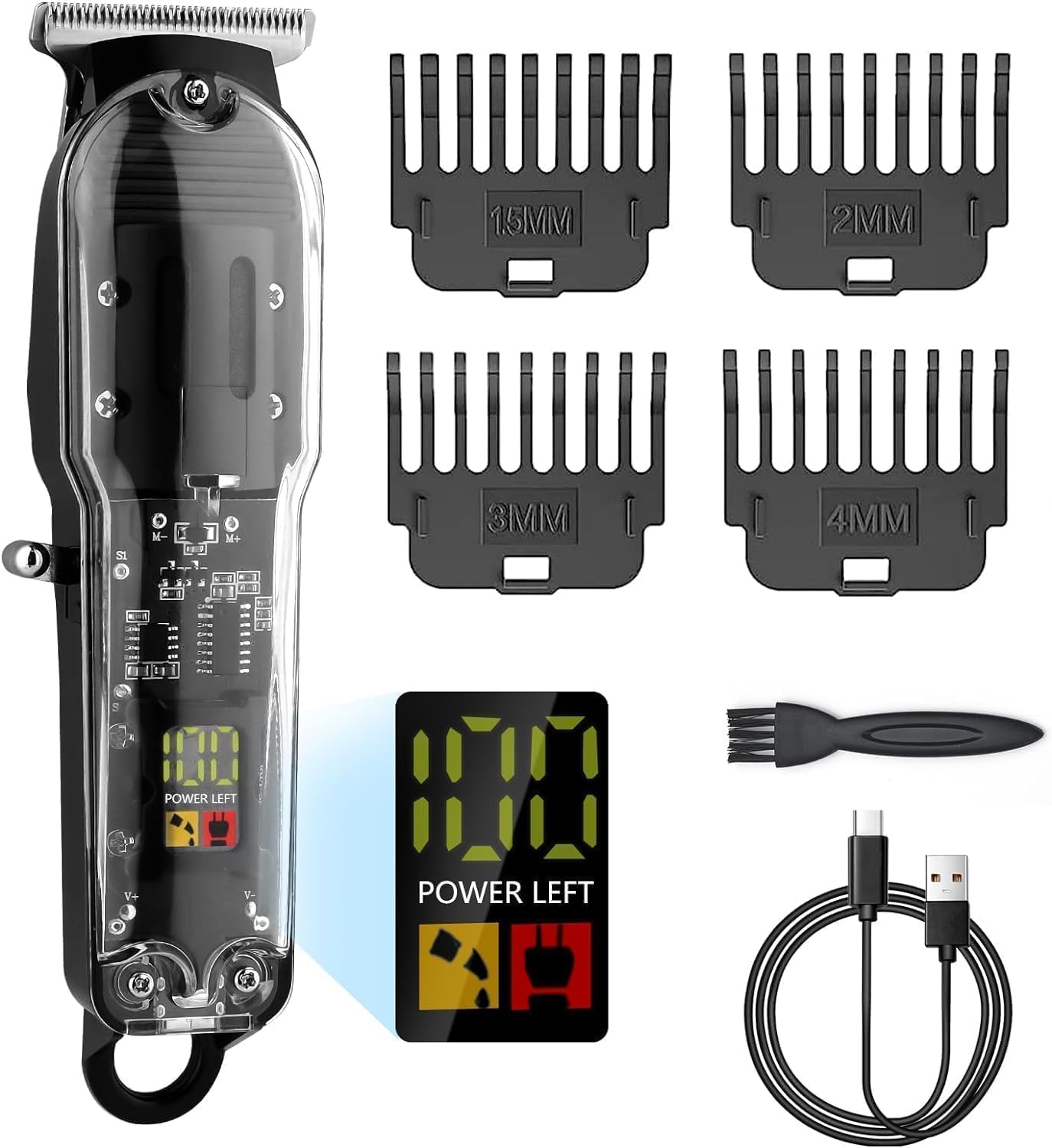 Professionelle Haarschneidemaschine für Herren – 0mm T-Klingen Barttrimmer, Wiederaufladbar & Kabellos mit USB-Ladung