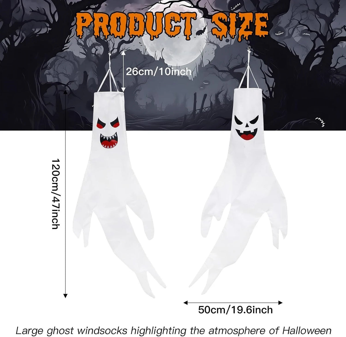 Halloween Geist Windsack 120cm Hexenhut Hängedeko Garten Party Gruseldeko
