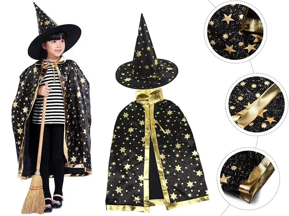 Zauberer Kostüm mit Hut & Sternen-Umhang – Magier Verkleidung für Halloween, Karneval und Fasching