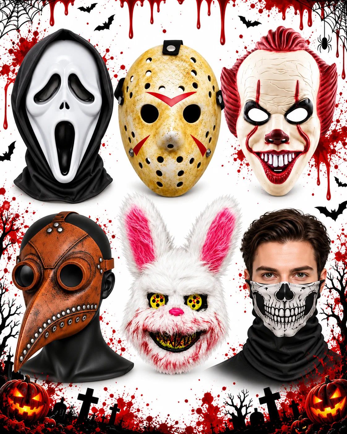 Halloween Maske Horror Clown Hase Pestdoktor Totenkopf Cosplay Kostüm Party