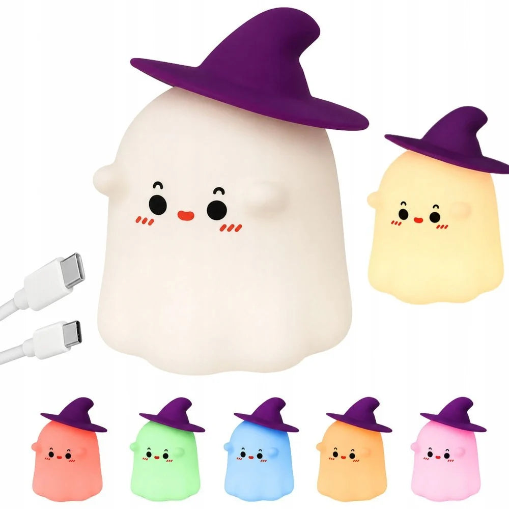Halloween Nachtlicht Geist LED RGB Akku USB-C Timer Touch Silikon Deko