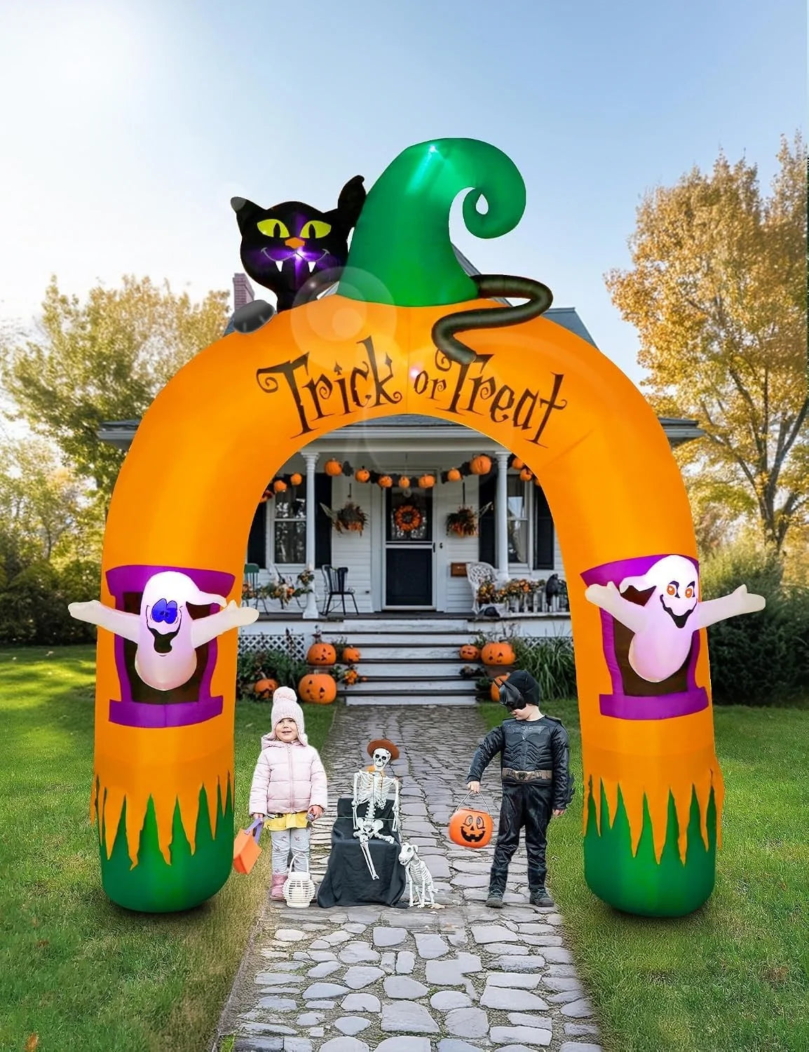 Halloween Torbogen Aufblasbar mit LEDs 305cm Deko Outdoor Schwarze Katze