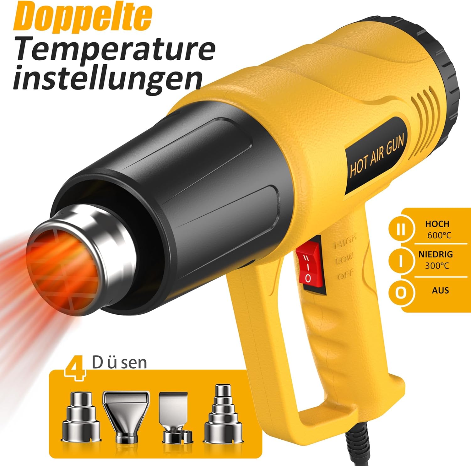 Heißluftpistole 1300W mit Düsen – Einstellbare Temperatur für Vinyl, Schrumpfschlauch & Epoxid