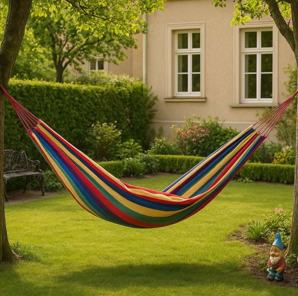 Hängematte Baumwolle 200x80cm Rot – Outdoor Garten Balkon 120kg + Beutel