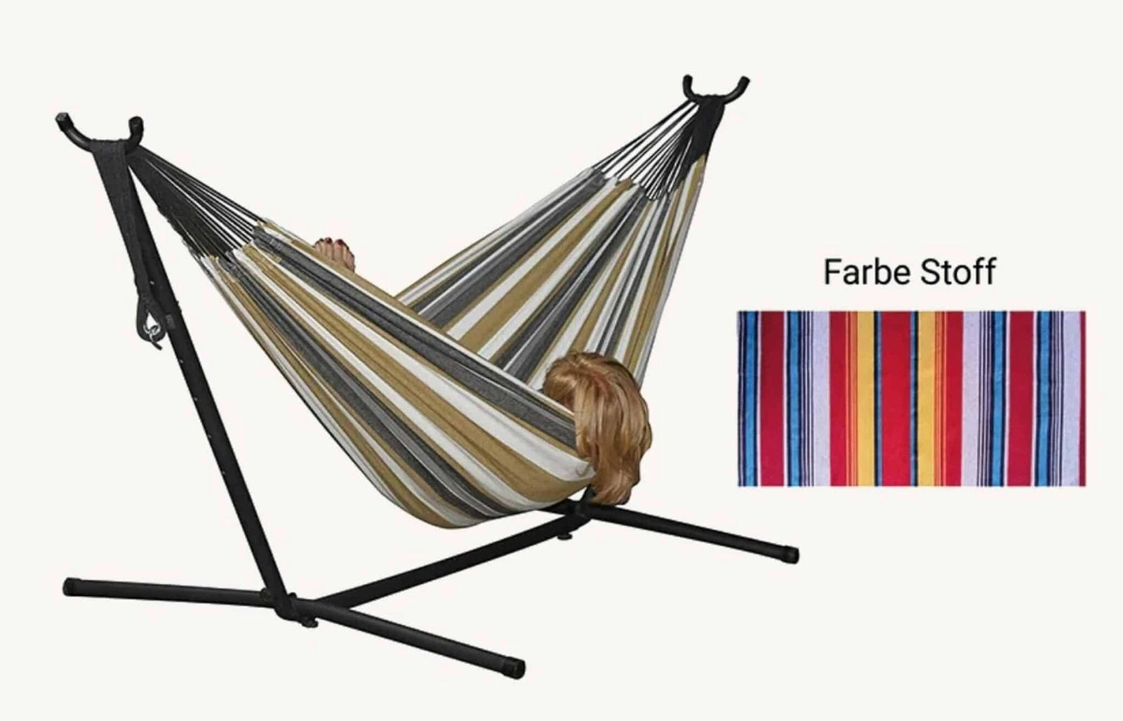 Hängematte mit Gestell Komplett-Set 190x80 cm – Rot gestreift – Ideal für Garten & Balkon
