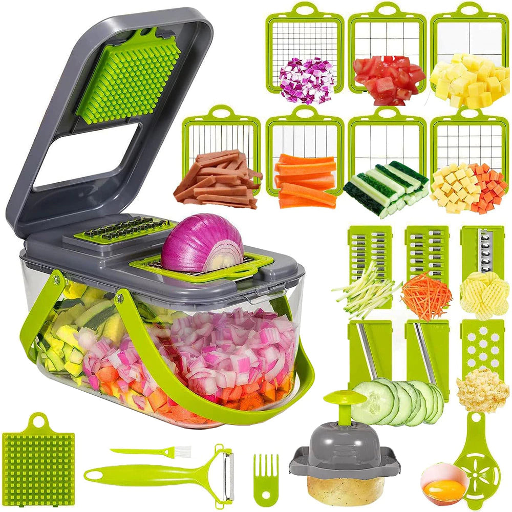 13-in-1 Gemüseschneider Hobel & Reibe – Zerkleinerer für Gemüse, Obst & Käse
