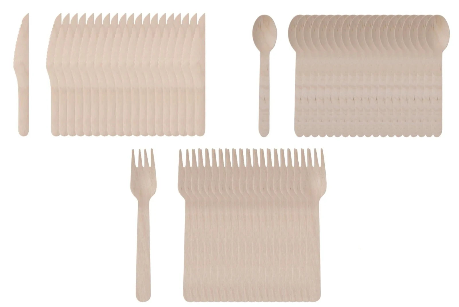 Holzbesteck 20 Stück Einwegbesteck Messer Gabel Löffel 16cm Party Pick