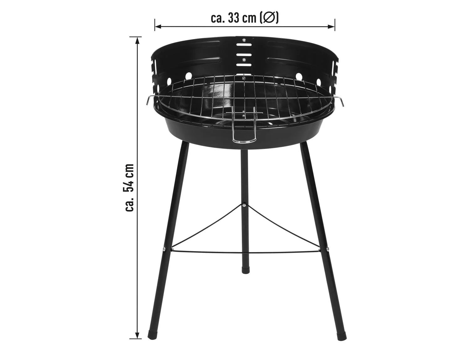GRILLMEISTER Holzkohle Rundgrill Kansas Ø33cm - Stabiler Stahlgrill mit höhenverstellbarem Rost & Windschutz