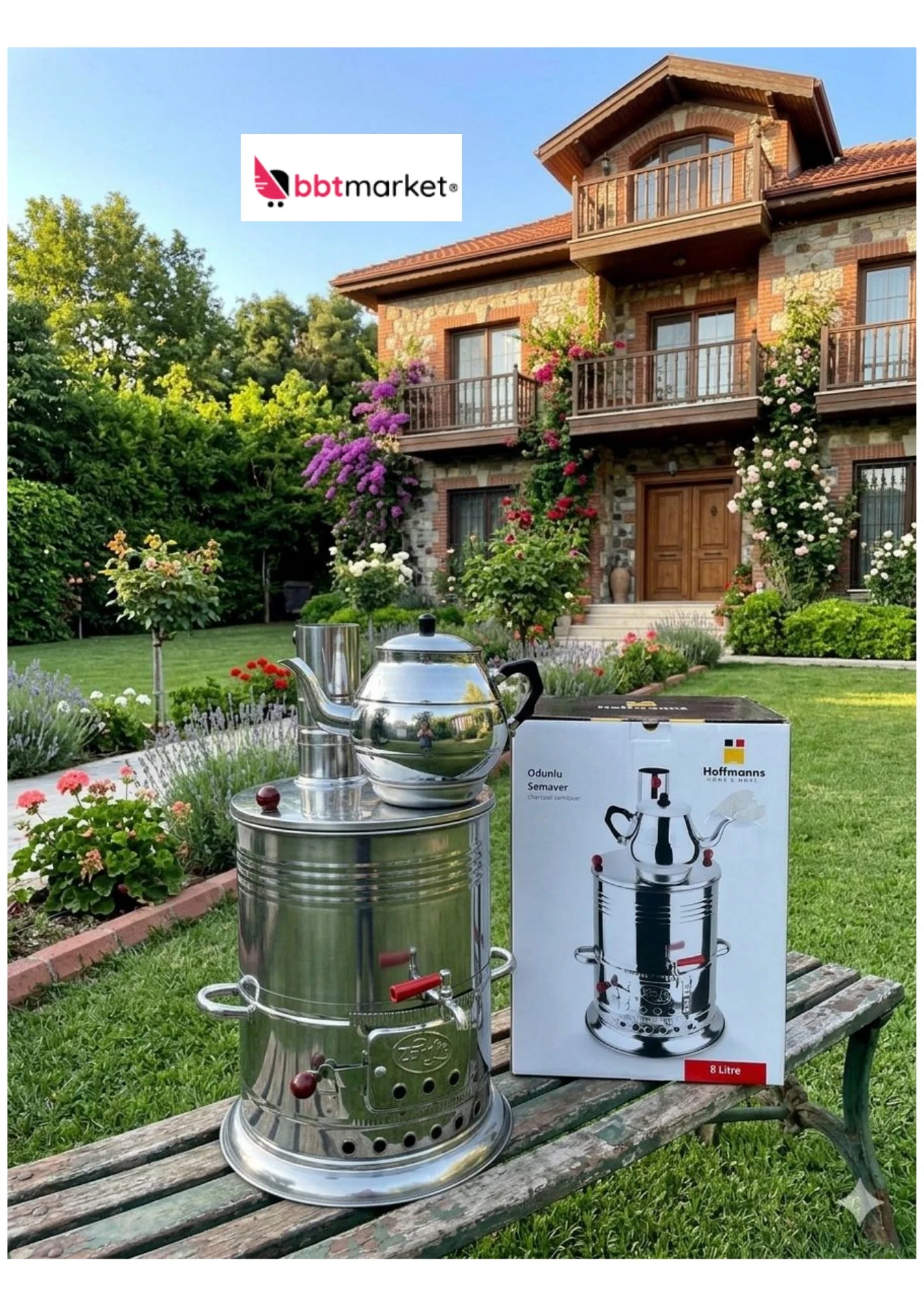 Holzkohle Samowar Edelstahl Semaver Teekocher mit Teekanne für Garten & Camping