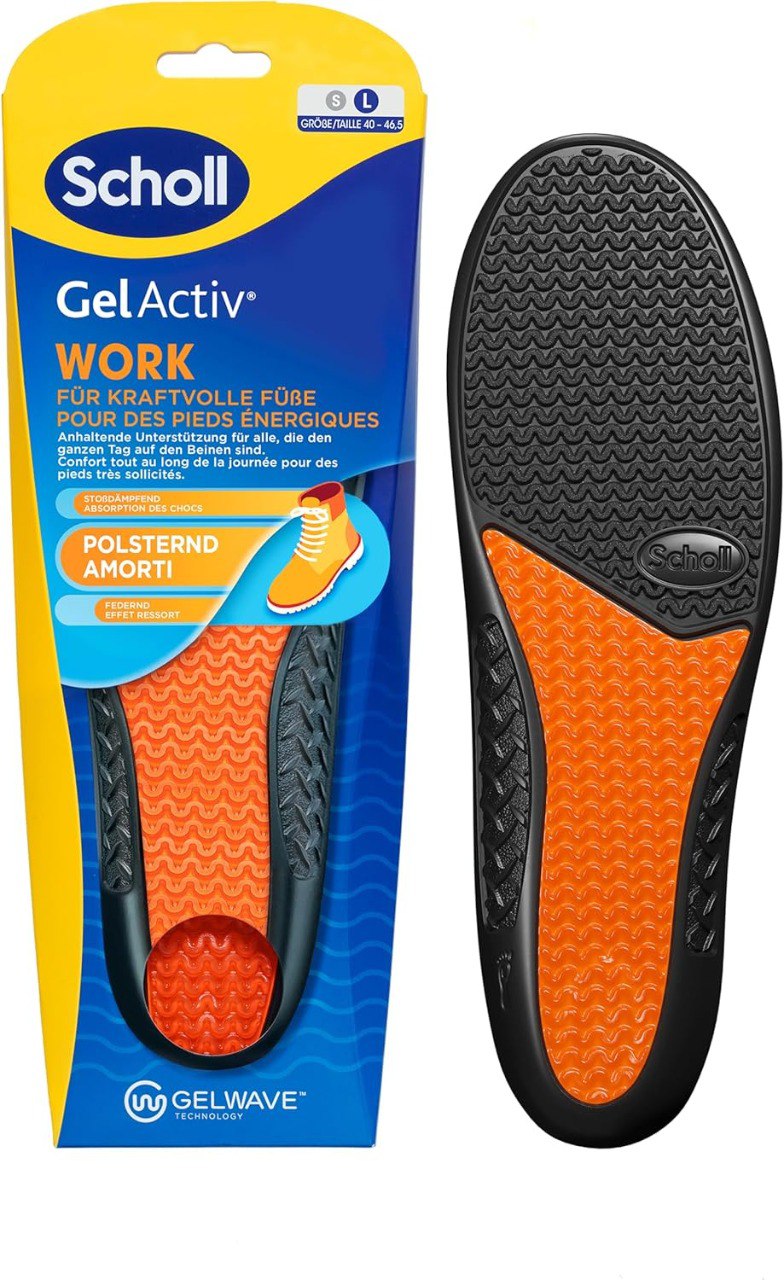 Scholl GelActiv Work Einlegesohlen Herren 40.5–46 – Ganztägiger Komfort & Stoßdämpfung mit GelWave-Technologie