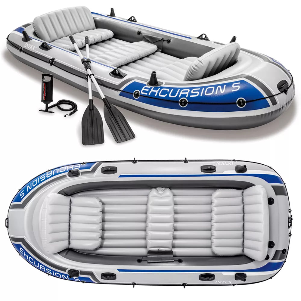 Intex Excursion 5 Inflatable Boat Set 366x168cm with Paddle & Pump, 5 Persons