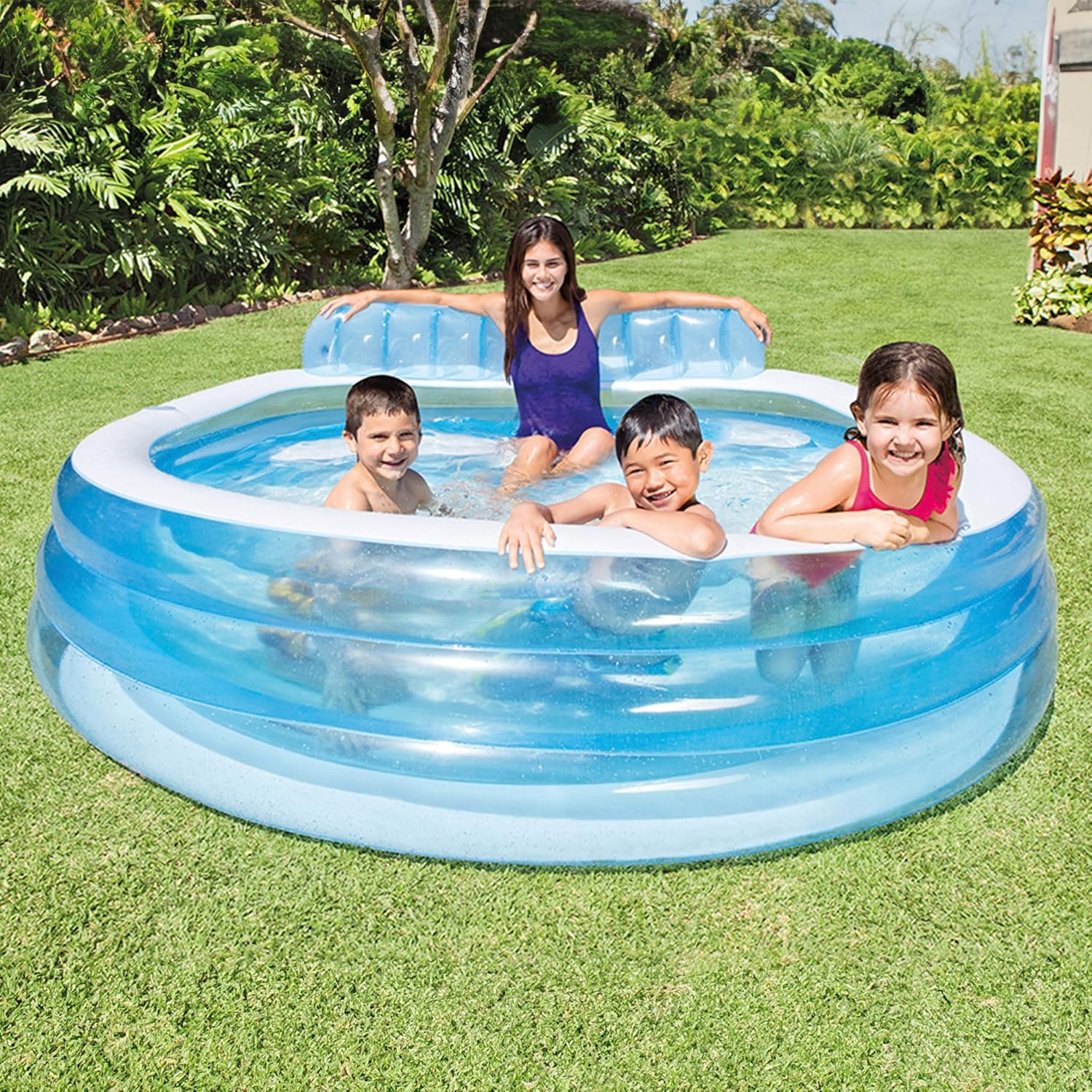 Intex Familienpool Lounge 229x218x79cm Aufblasbarer Pool mit Rückenlehne