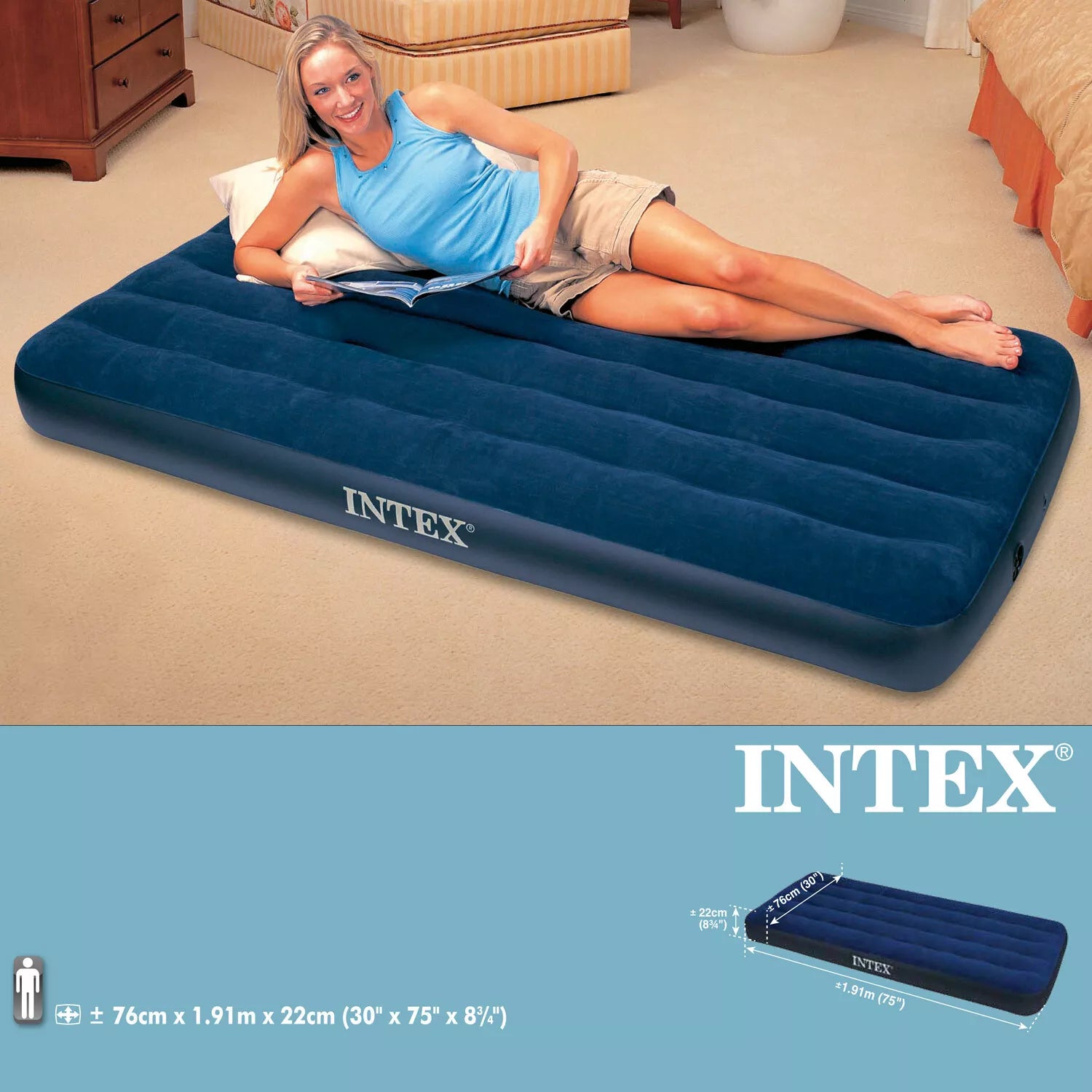 Intex Dura-Beam Luftbett 191x76x25 cm – Aufblasbares Einzelbett für Gäste, Camping & Reisen