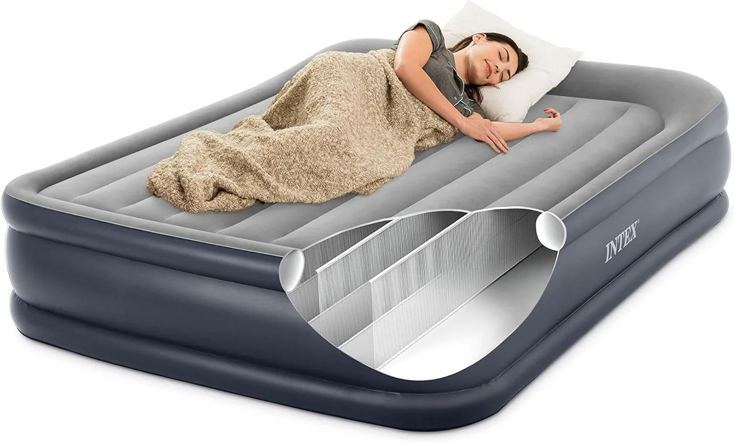 Intex Dura-Beam Luftbett elektrisch 203 × 152 × 42 cm – Gästebett mit integrierter Elektropumpe bis 272 kg