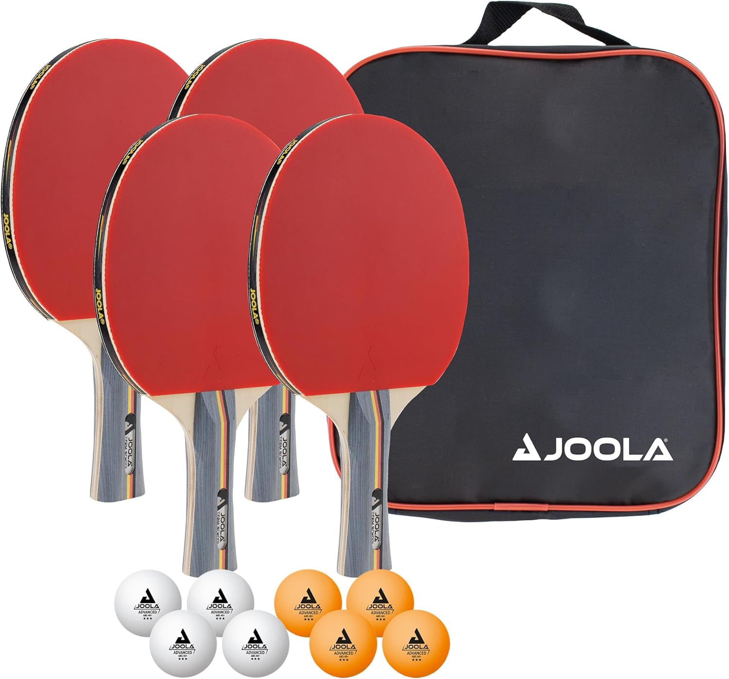 JOOLA Tischtennis Team School Set – 4 Schläger & 8 Tischtennisbälle inkl. Tasche
