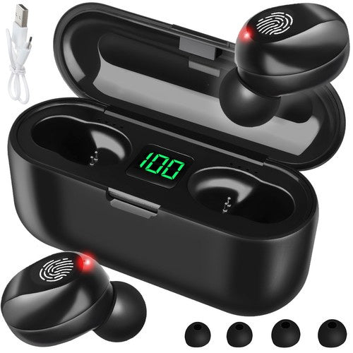 Kabellose Bluetooth Kopfhörer mit Powerbank & LCD Display – Wireless Earbuds mit Mikrofon, Touch-Steuerung & 2000mAh Ladecase